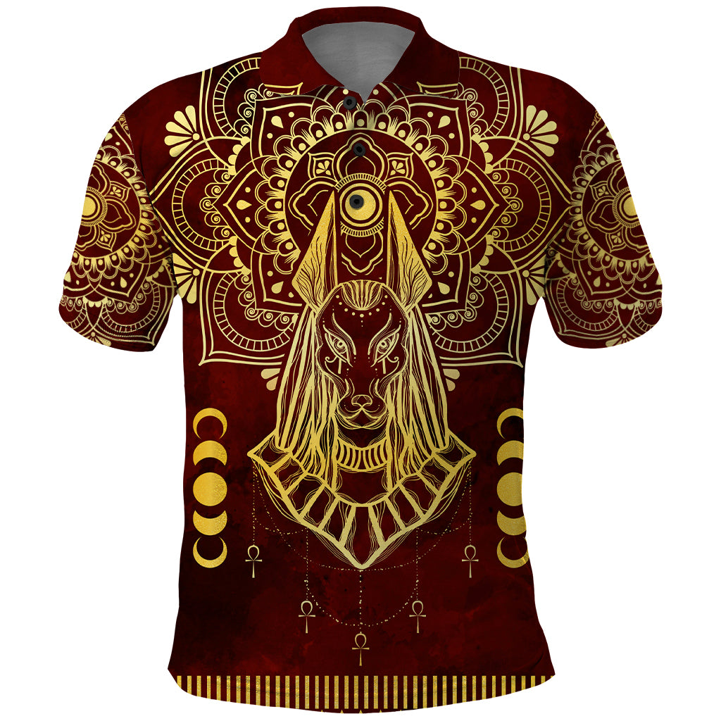 Personalized Anubis Polo Shirt Ancient Egyptian Pattern In Red