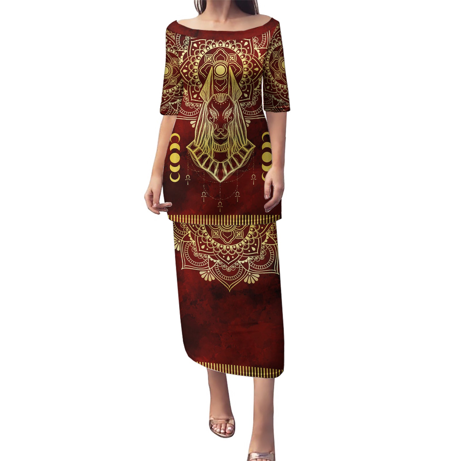 Personalized Anubis Puletasi Ancient Egyptian Pattern In Red - Wonder Print Shop