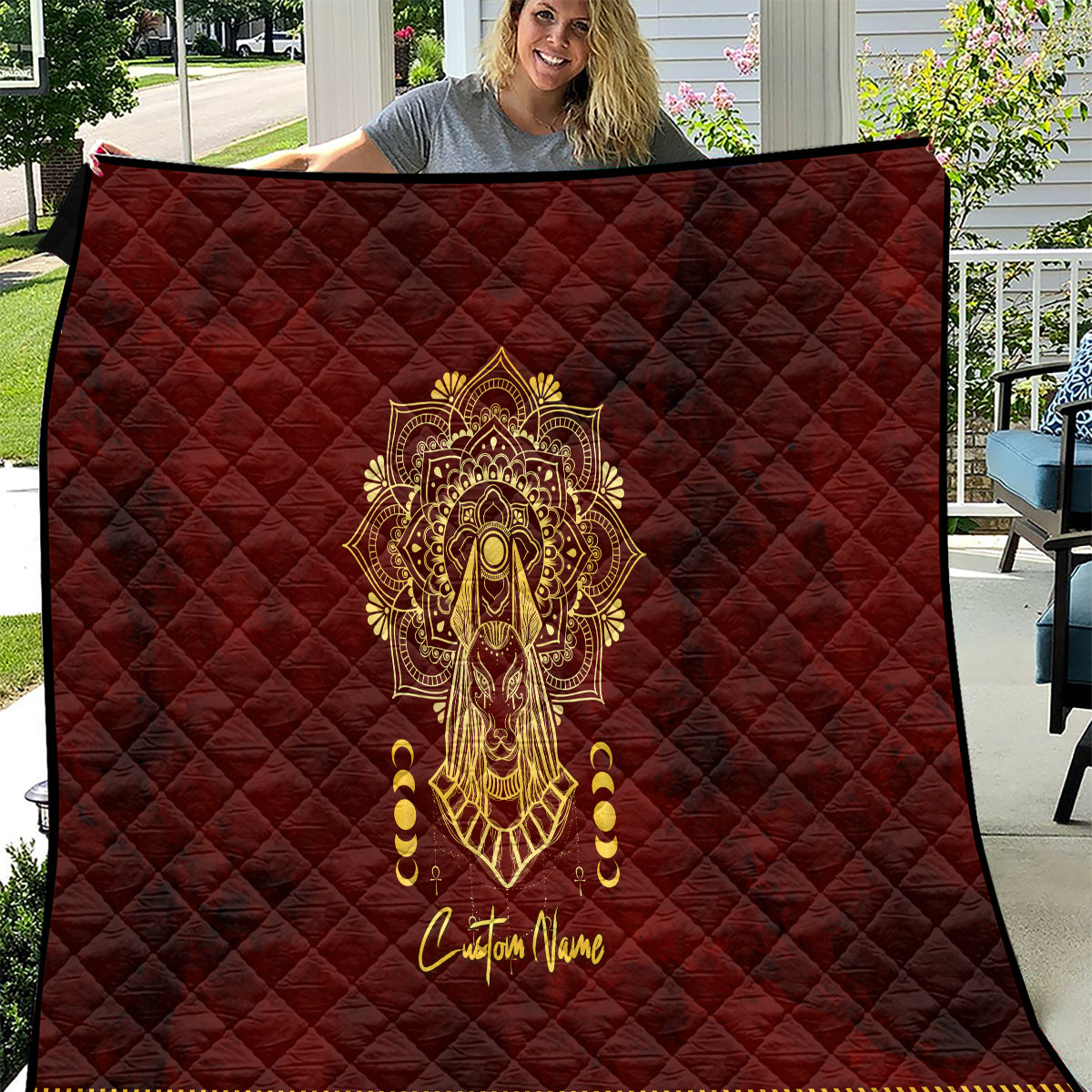 Personalized Anubis Quilt Ancient Egyptian Pattern In Red - Wonder Print Shop