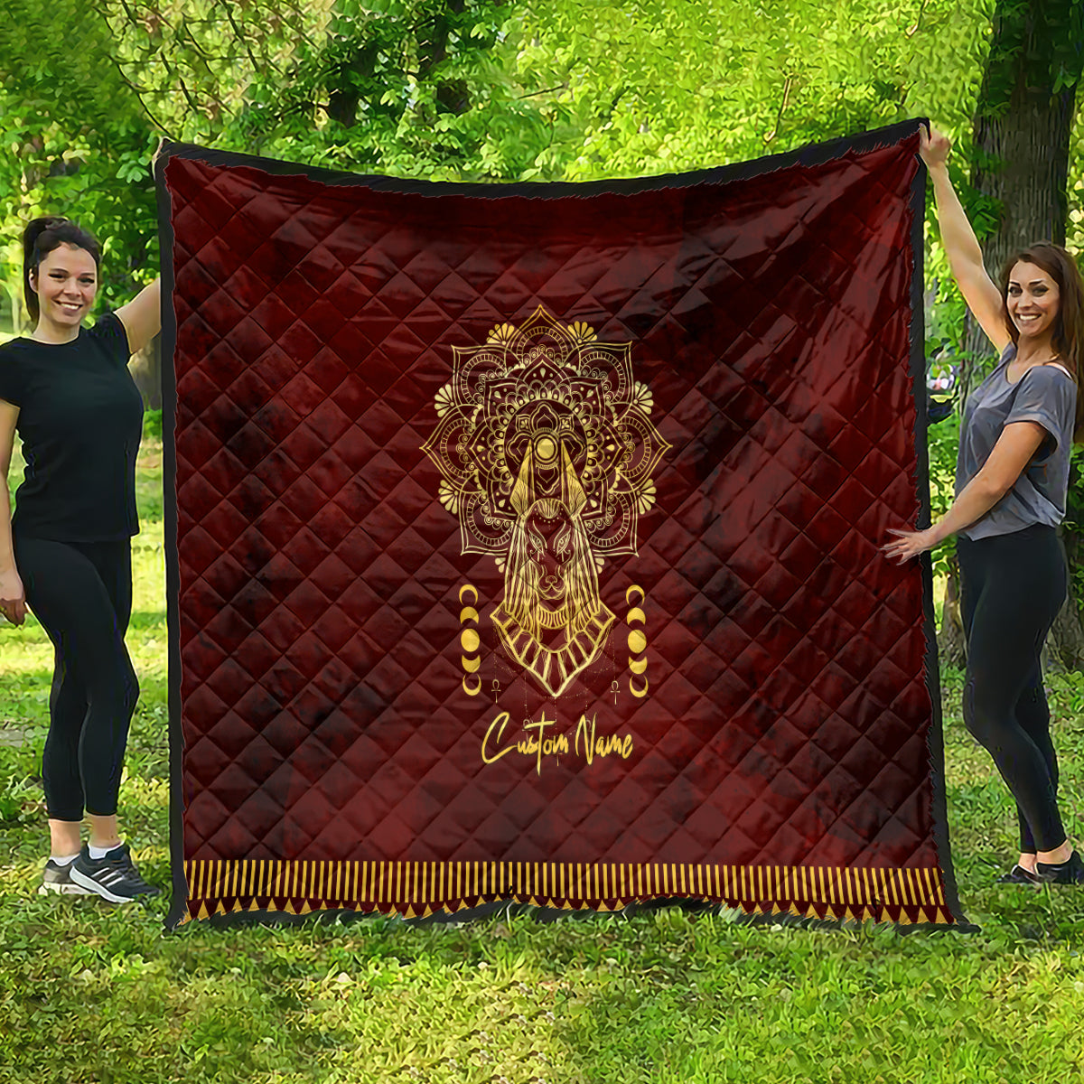 Personalized Anubis Quilt Ancient Egyptian Pattern In Red - Wonder Print Shop