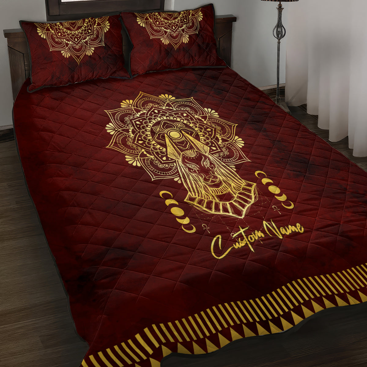 Personalized Anubis Quilt Bed Set Ancient Egyptian Pattern In Red