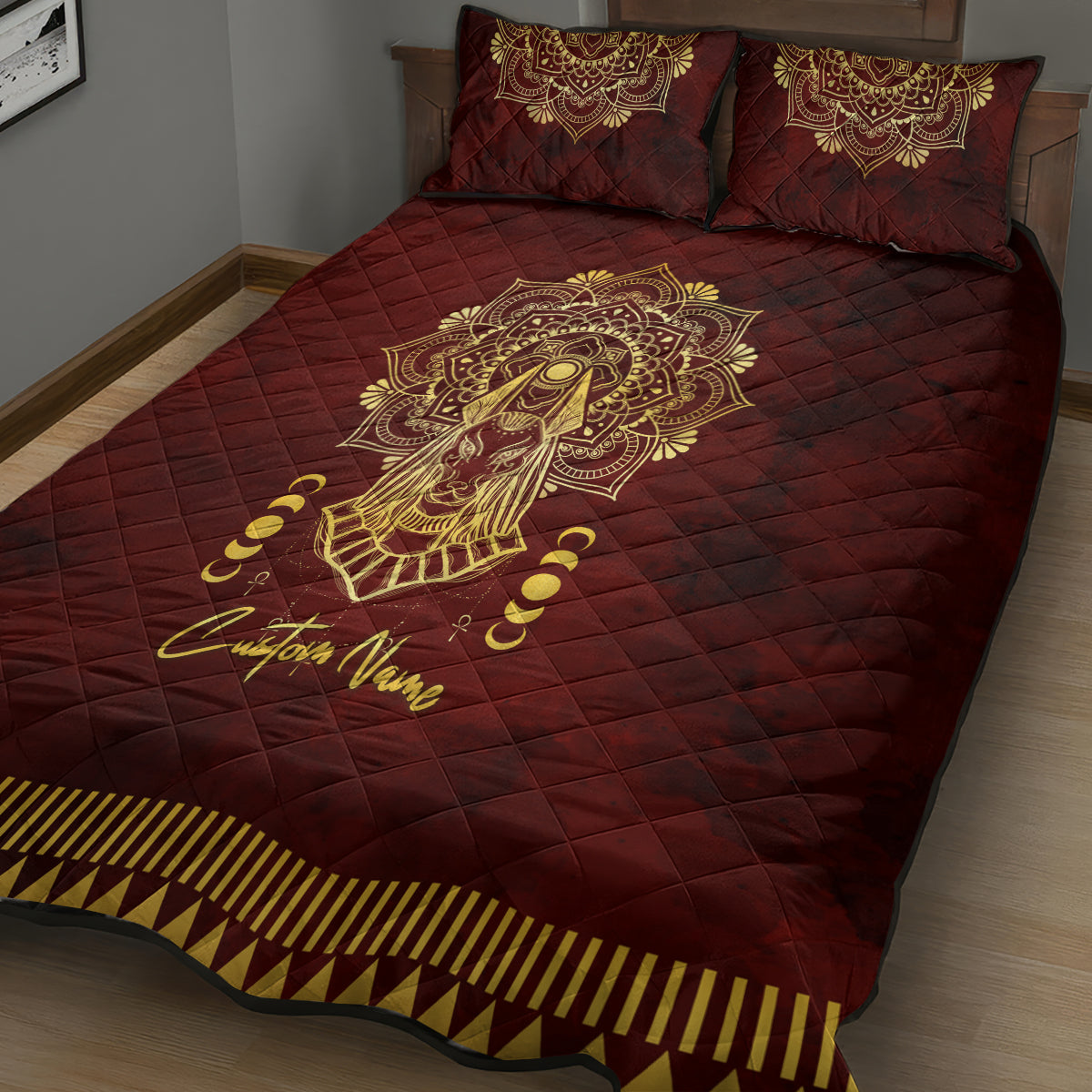 Personalized Anubis Quilt Bed Set Ancient Egyptian Pattern In Red - Wonder Print Shop