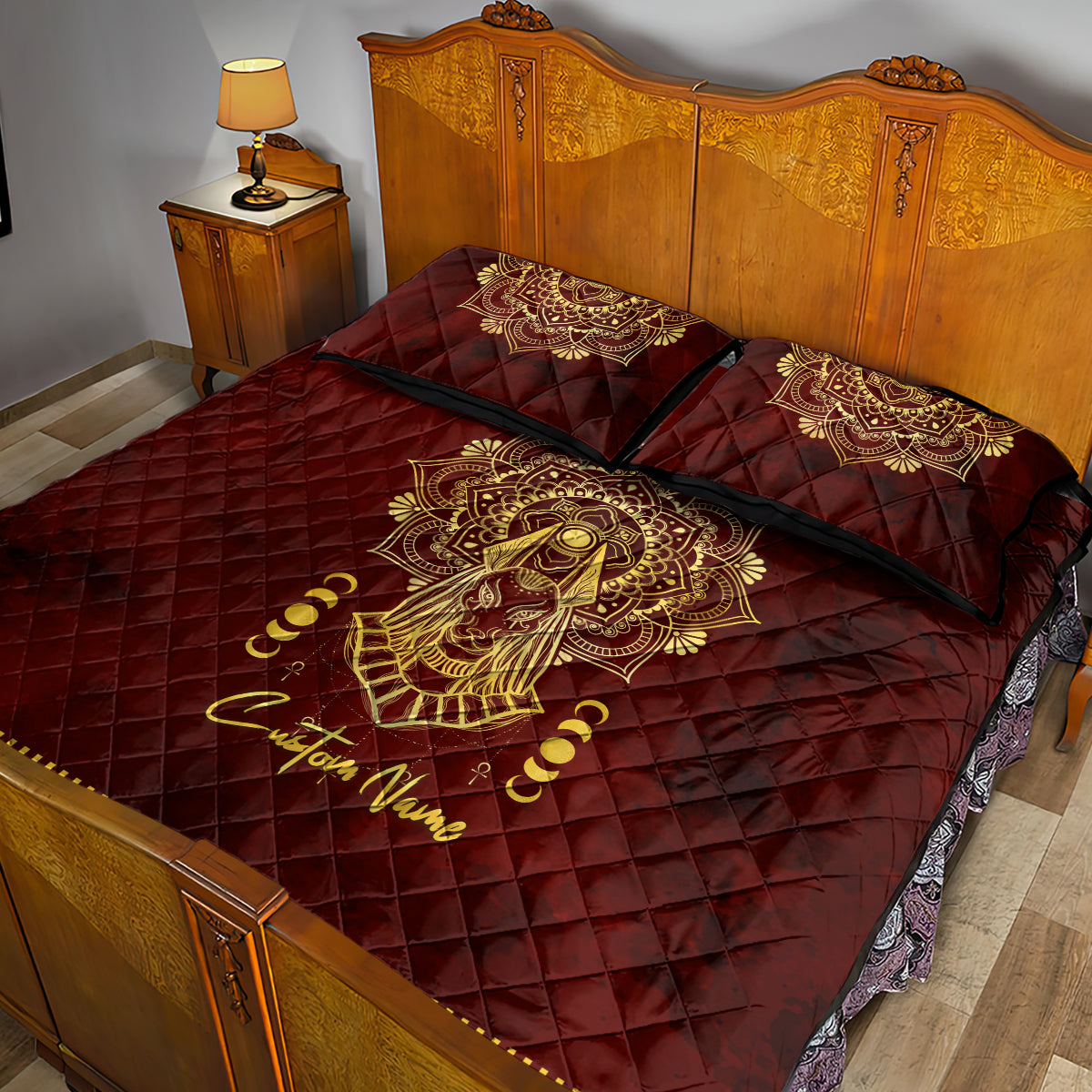 Personalized Anubis Quilt Bed Set Ancient Egyptian Pattern In Red - Wonder Print Shop