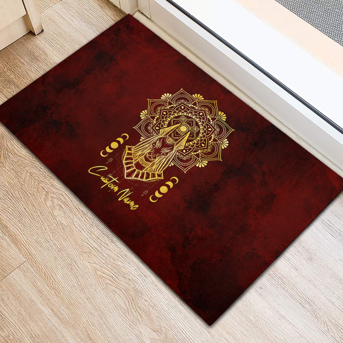 Personalized Anubis Rubber Doormat Ancient Egyptian Pattern In Red - Wonder Print Shop