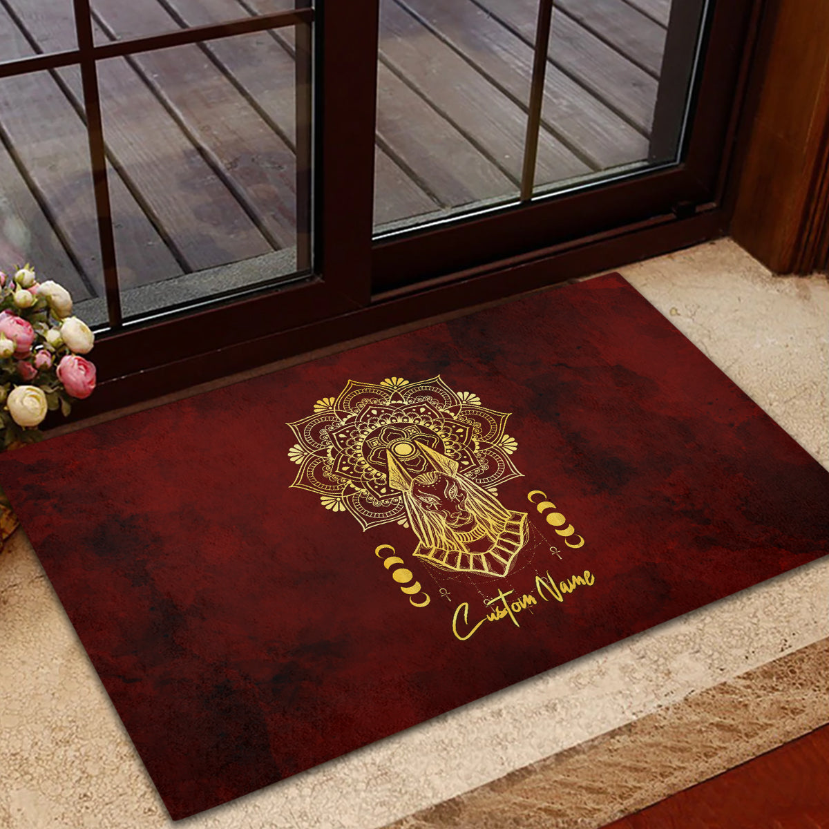 Personalized Anubis Rubber Doormat Ancient Egyptian Pattern In Red - Wonder Print Shop