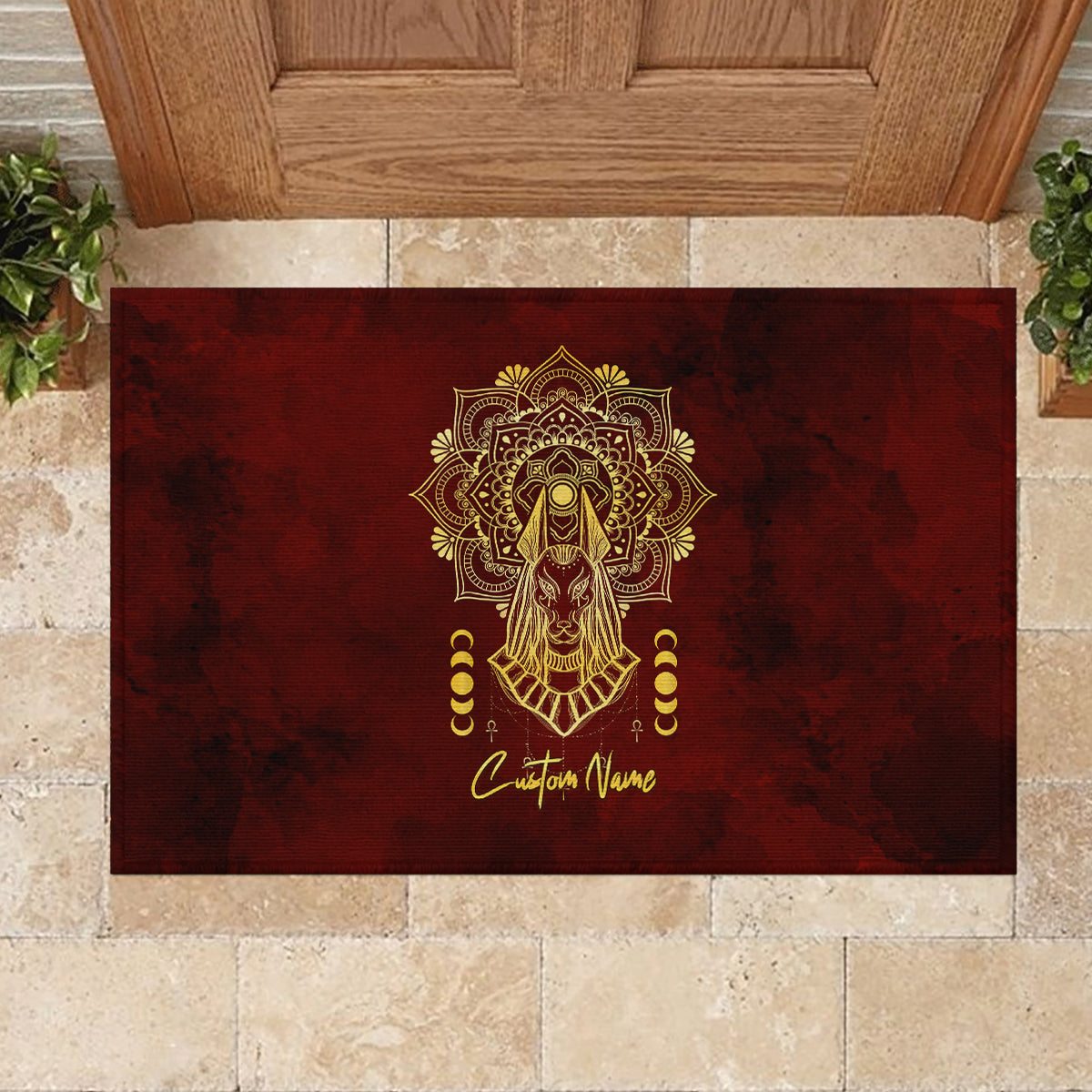 Personalized Anubis Rubber Doormat Ancient Egyptian Pattern In Red - Wonder Print Shop