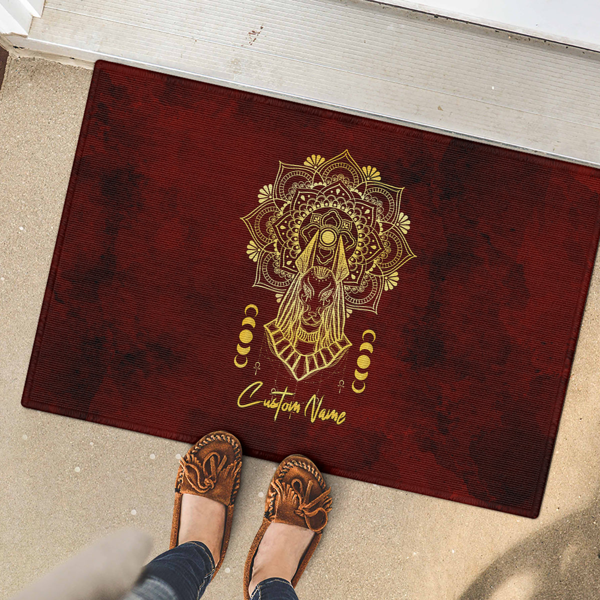 Personalized Anubis Rubber Doormat Ancient Egyptian Pattern In Red - Wonder Print Shop