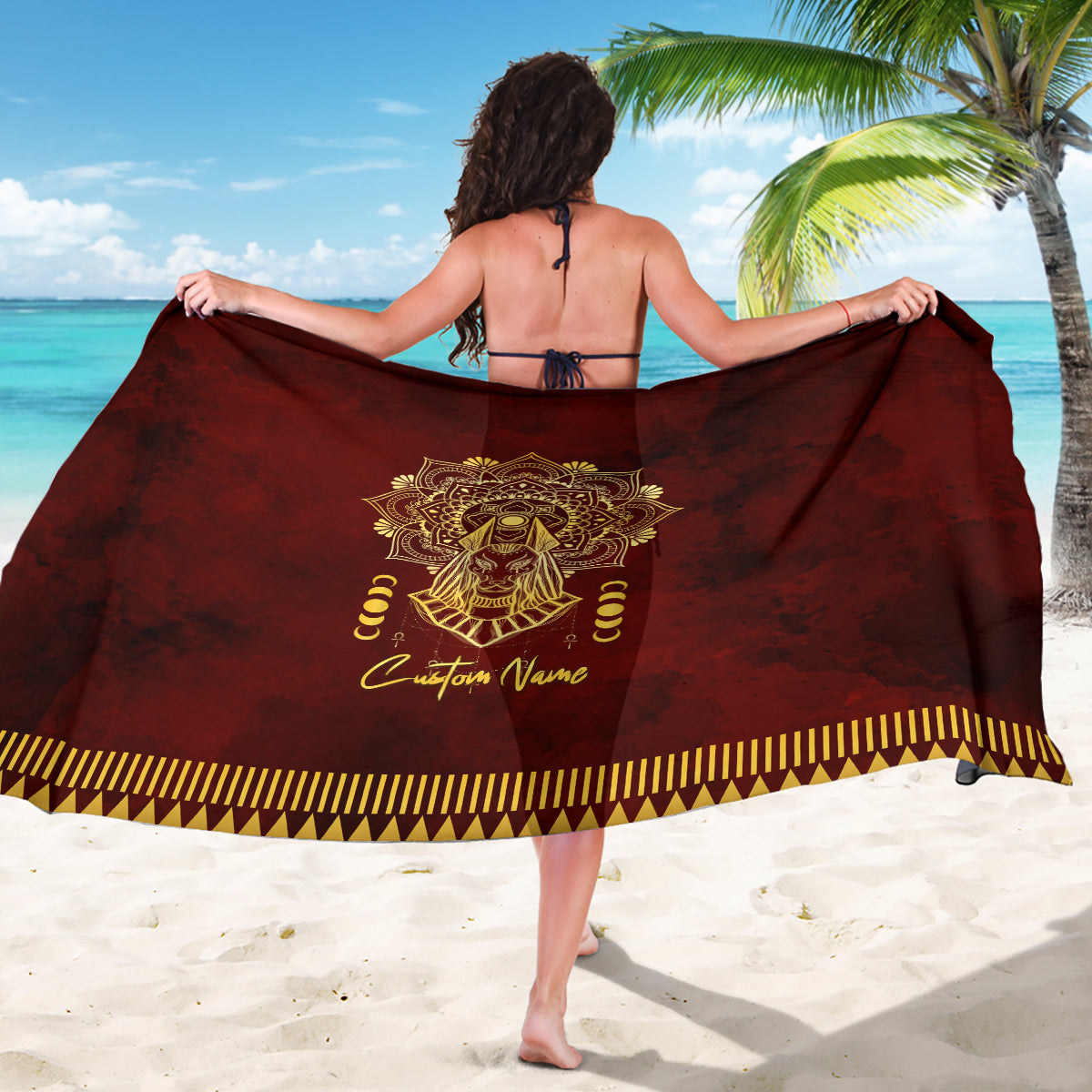 Personalized Anubis Sarong Ancient Egyptian Pattern In Red - Wonder Print Shop