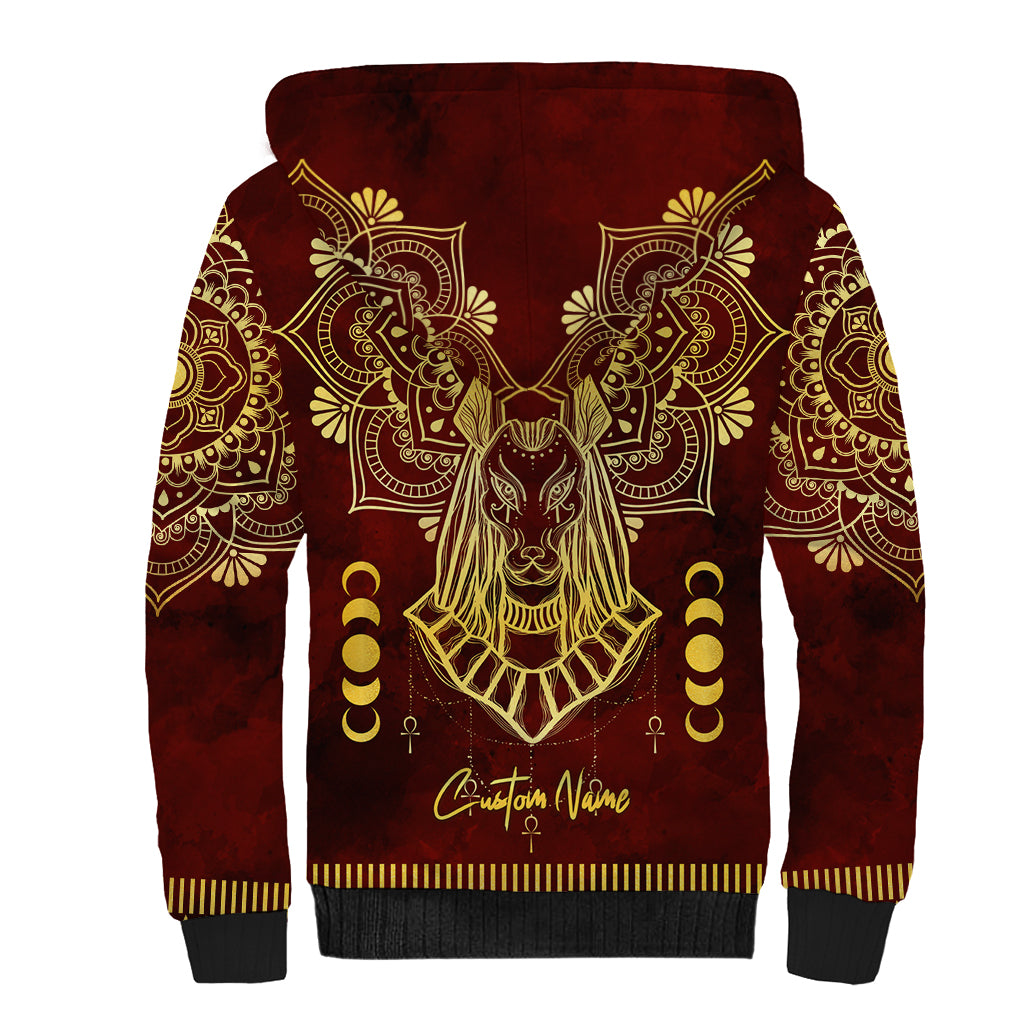 Personalized Anubis Sherpa Hoodie Ancient Egyptian Pattern In Red - Wonder Print Shop