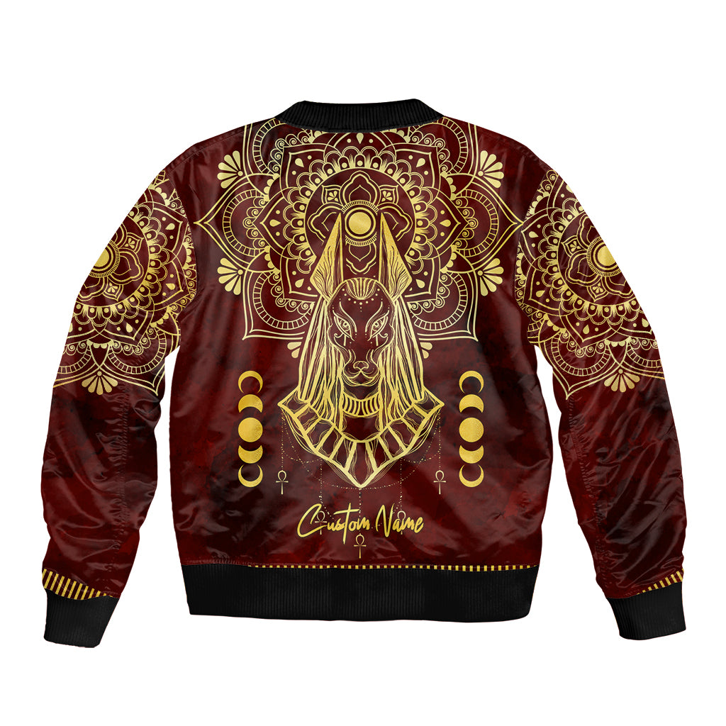 Personalized Anubis Sleeve Zip Bomber Jacket Ancient Egyptian Pattern In Red - Wonder Print Shop