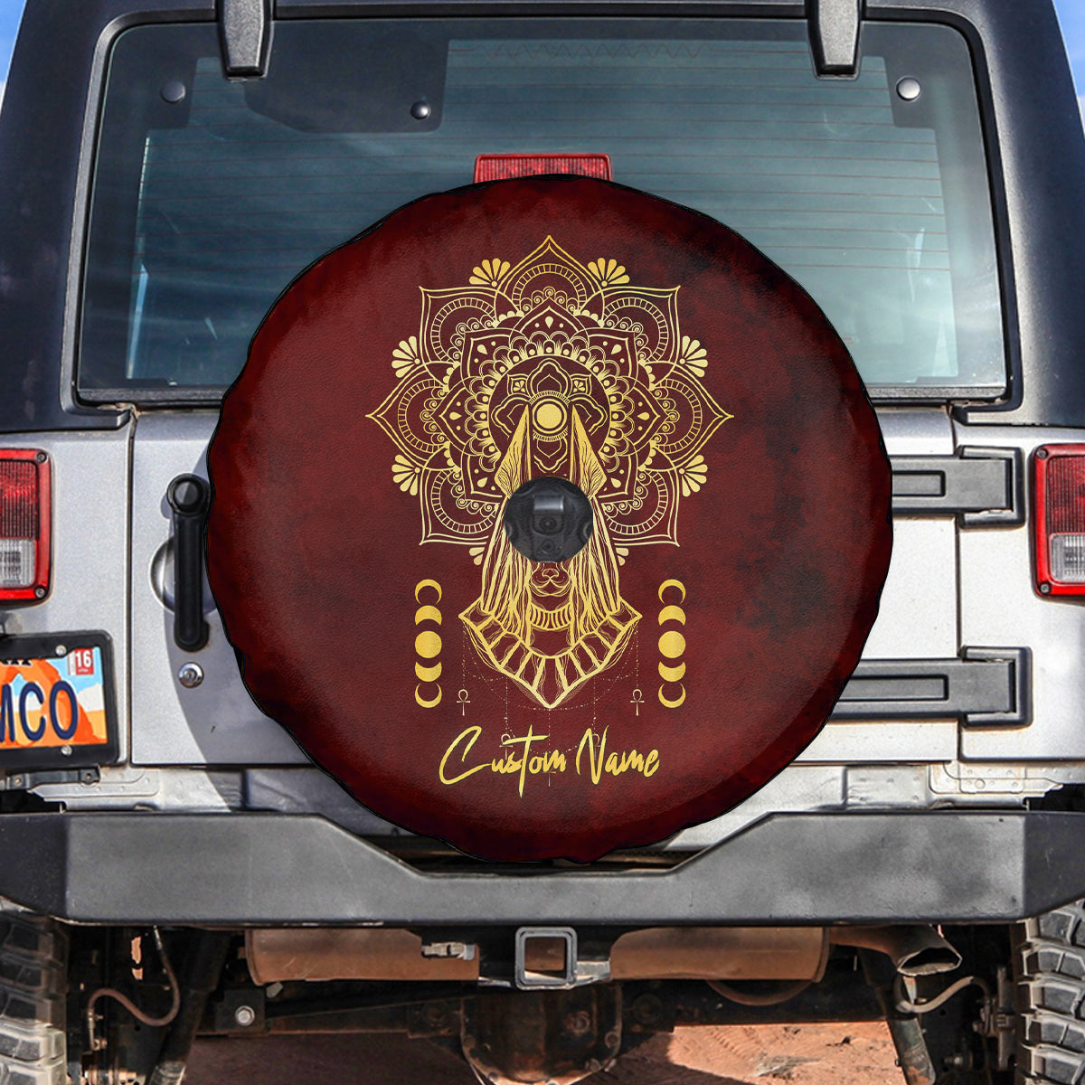 Personalized Anubis Spare Tire Cover Ancient Egyptian Pattern In Red - Wonder Print Shop