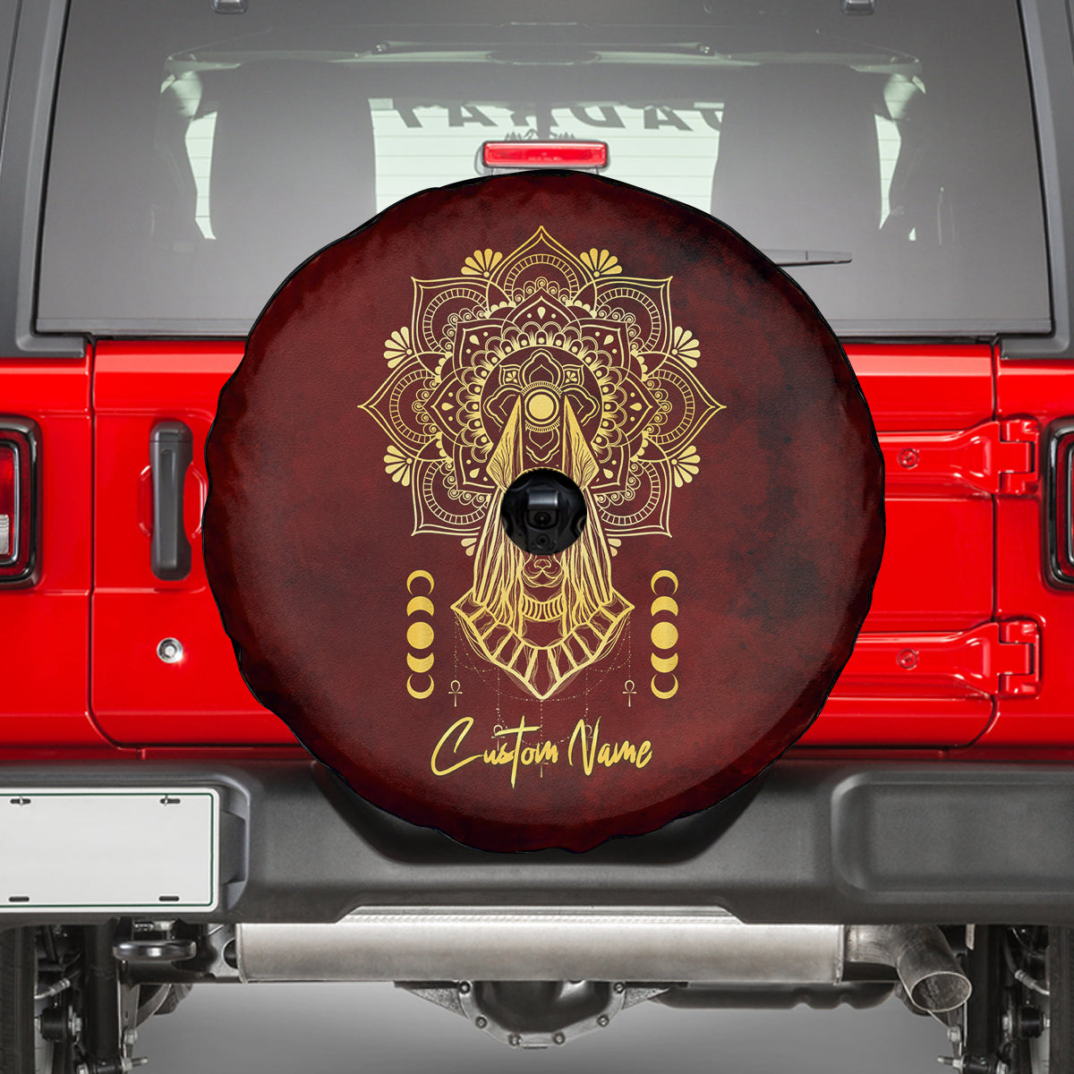 Personalized Anubis Spare Tire Cover Ancient Egyptian Pattern In Red - Wonder Print Shop