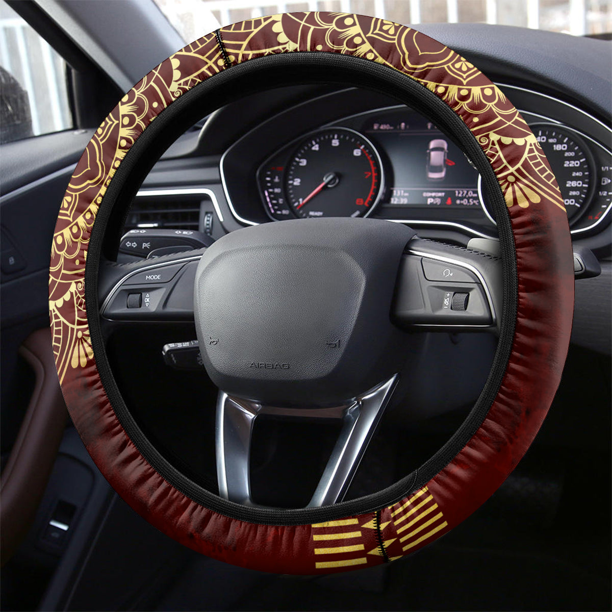 Personalized Anubis Steering Wheel Cover Ancient Egyptian Pattern In Red - Wonder Print Shop