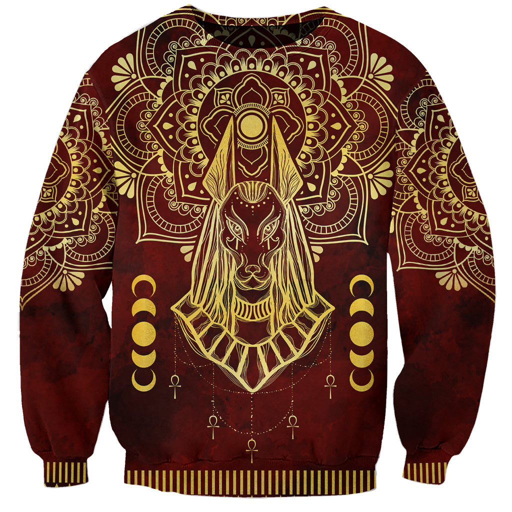 Personalized Anubis Sweatshirt Ancient Egyptian Pattern In Red - Wonder Print Shop