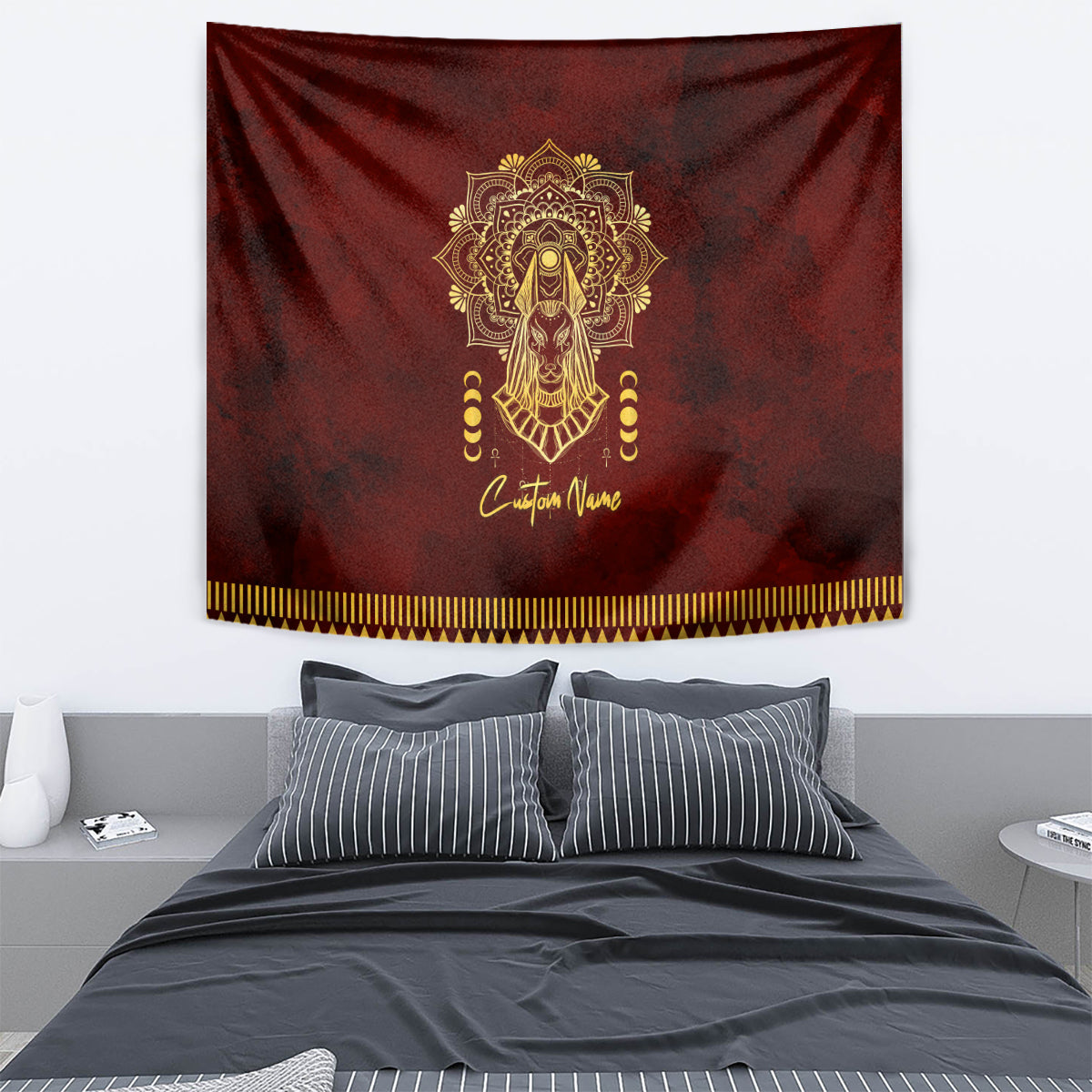 Personalized Anubis Tapestry Ancient Egyptian Pattern In Red - Wonder Print Shop