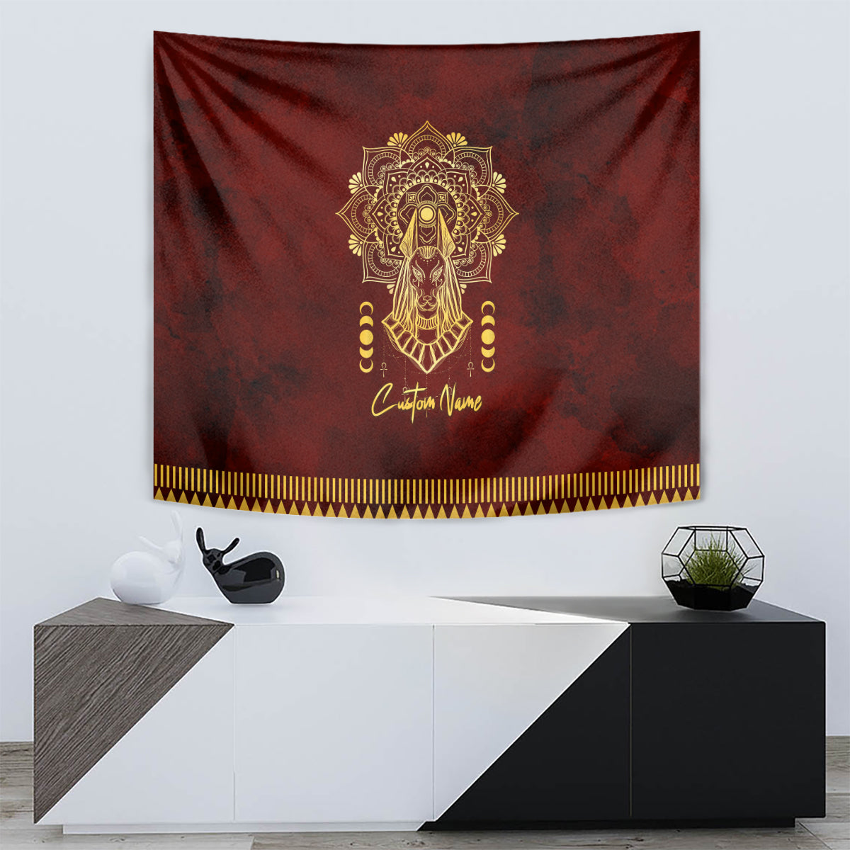 Personalized Anubis Tapestry Ancient Egyptian Pattern In Red - Wonder Print Shop