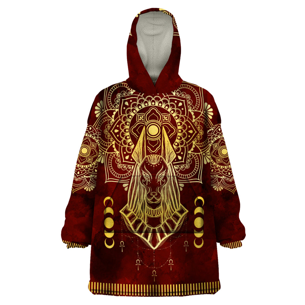 Personalized Anubis Wearable Blanket Hoodie Ancient Egyptian Pattern In Red - Wonder Print Shop