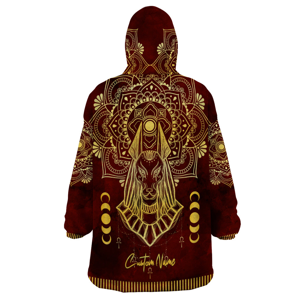 Personalized Anubis Wearable Blanket Hoodie Ancient Egyptian Pattern In Red - Wonder Print Shop