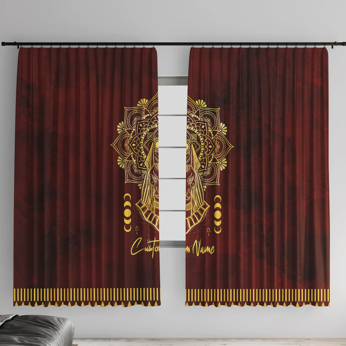 Personalized Anubis Window Curtain Ancient Egyptian Pattern In Red - Wonder Print Shop