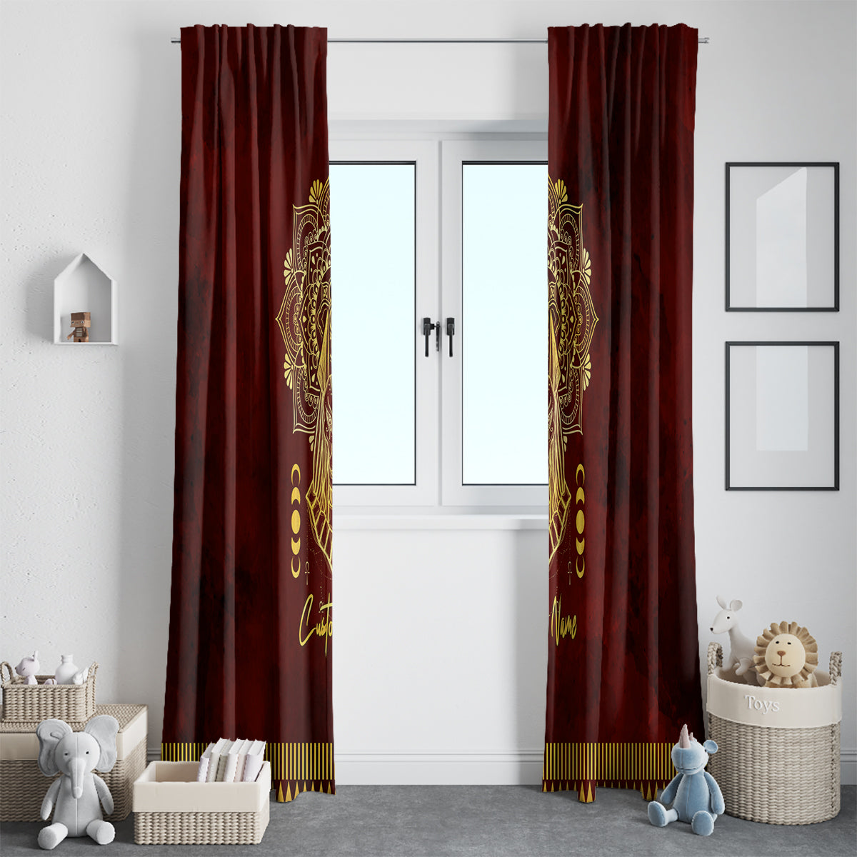 Personalized Anubis Window Curtain Ancient Egyptian Pattern In Red - Wonder Print Shop