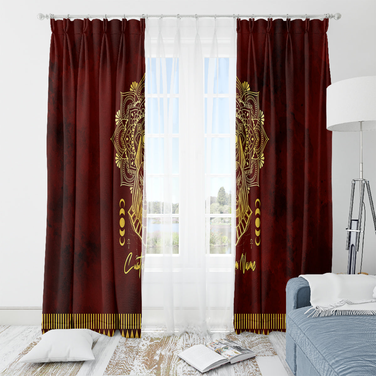 Personalized Anubis Window Curtain Ancient Egyptian Pattern In Red - Wonder Print Shop