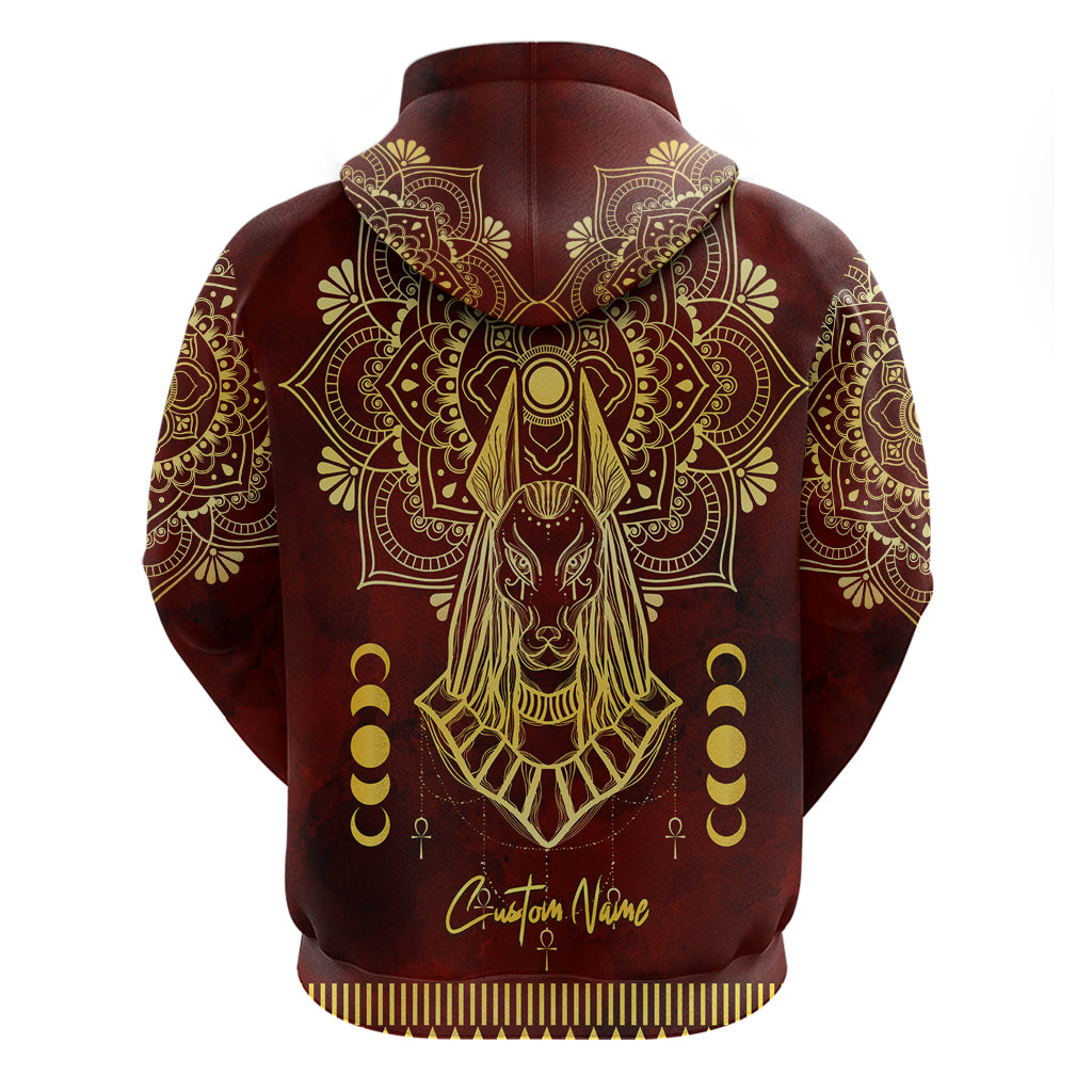 Personalized Anubis Zip Hoodie Ancient Egyptian Pattern In Red - Wonder Print Shop