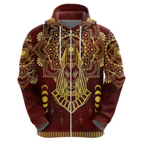 Personalized Anubis Zip Hoodie Ancient Egyptian Pattern In Red - Wonder Print Shop