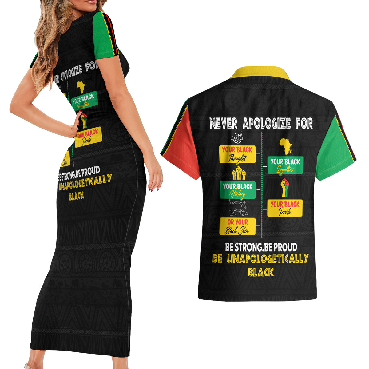 Never Apologize For Your Pride Couples Matching Short Sleeve Bodycon Dress and Hawaiian Shirt African Black History - Wonder Print Shop
