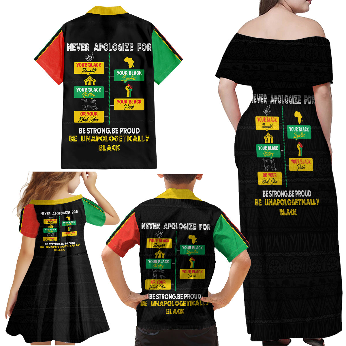 Never Apologize For Your Pride Family Matching Off Shoulder Maxi Dress and Hawaiian Shirt African Black History - Wonder Print Shop