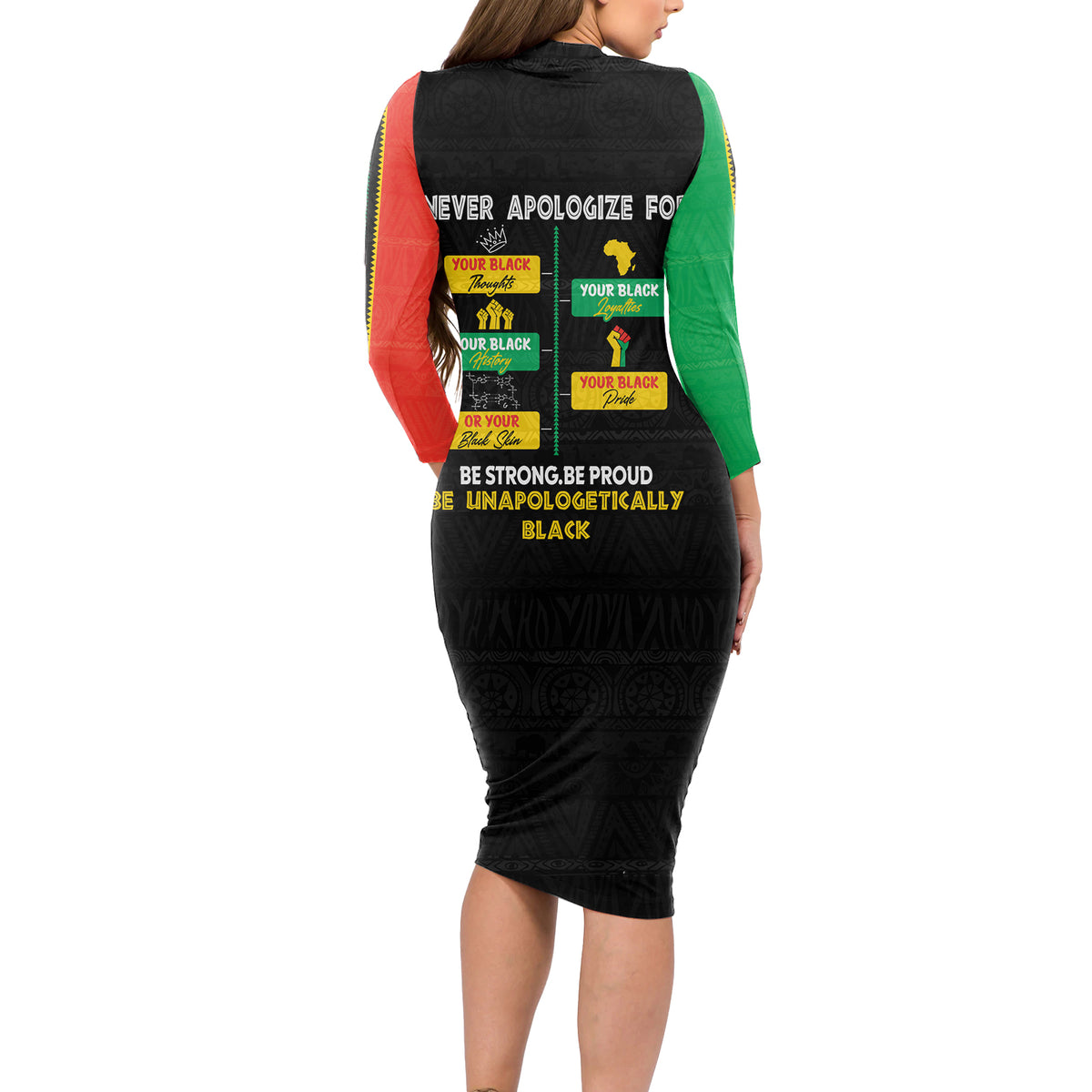 Never Apologize For Your Pride Long Sleeve Bodycon Dress African Black History - Wonder Print Shop