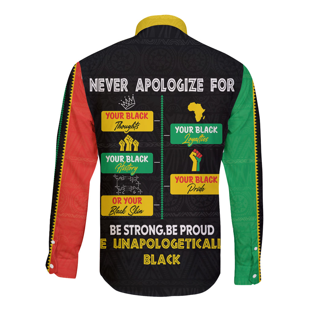 Never Apologize For Your Pride Long Sleeve Button Shirt African Black History - Wonder Print Shop