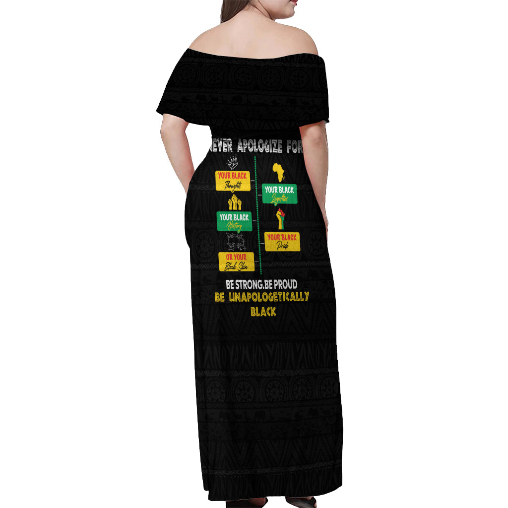 Never Apologize For Your Pride Off Shoulder Maxi Dress African Black History - Wonder Print Shop