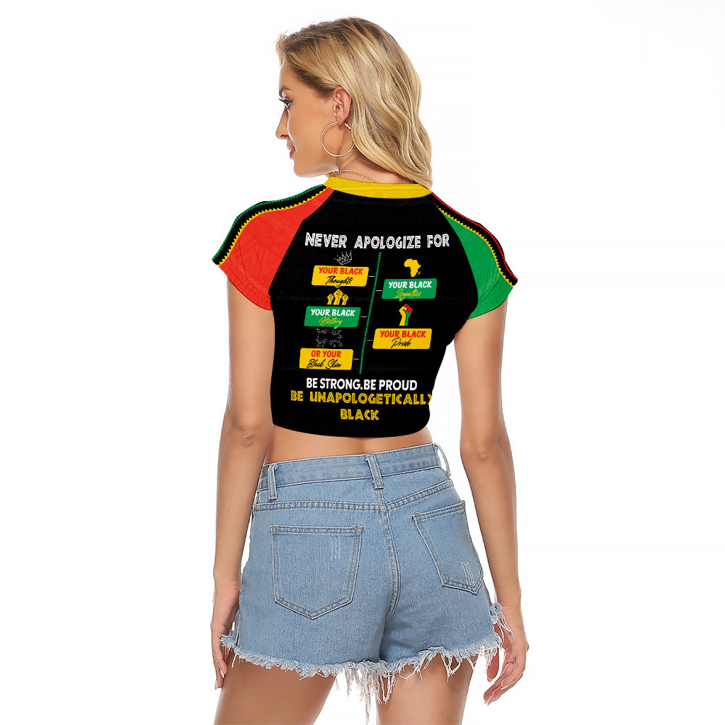Never Apologize For Your Pride Raglan Cropped T Shirt African Black History - Wonder Print Shop