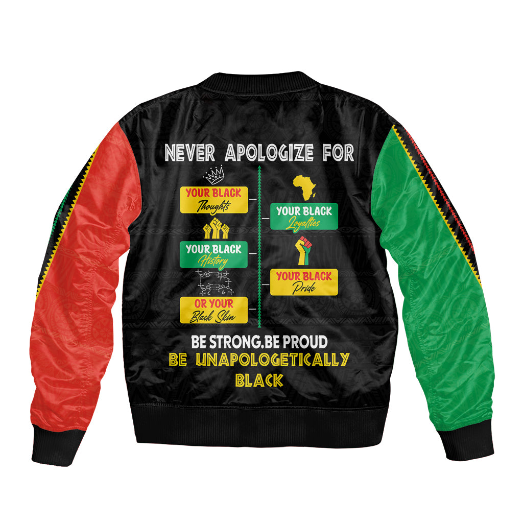 Never Apologize For Your Pride Sleeve Zip Bomber Jacket African Black History - Wonder Print Shop