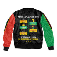 Never Apologize For Your Pride Sleeve Zip Bomber Jacket African Black History - Wonder Print Shop