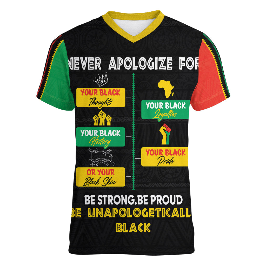 Never Apologize For Your Pride Women V Neck T Shirt African Black History - Wonder Print Shop