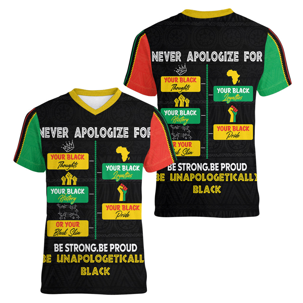 Never Apologize For Your Pride Women V Neck T Shirt African Black History - Wonder Print Shop