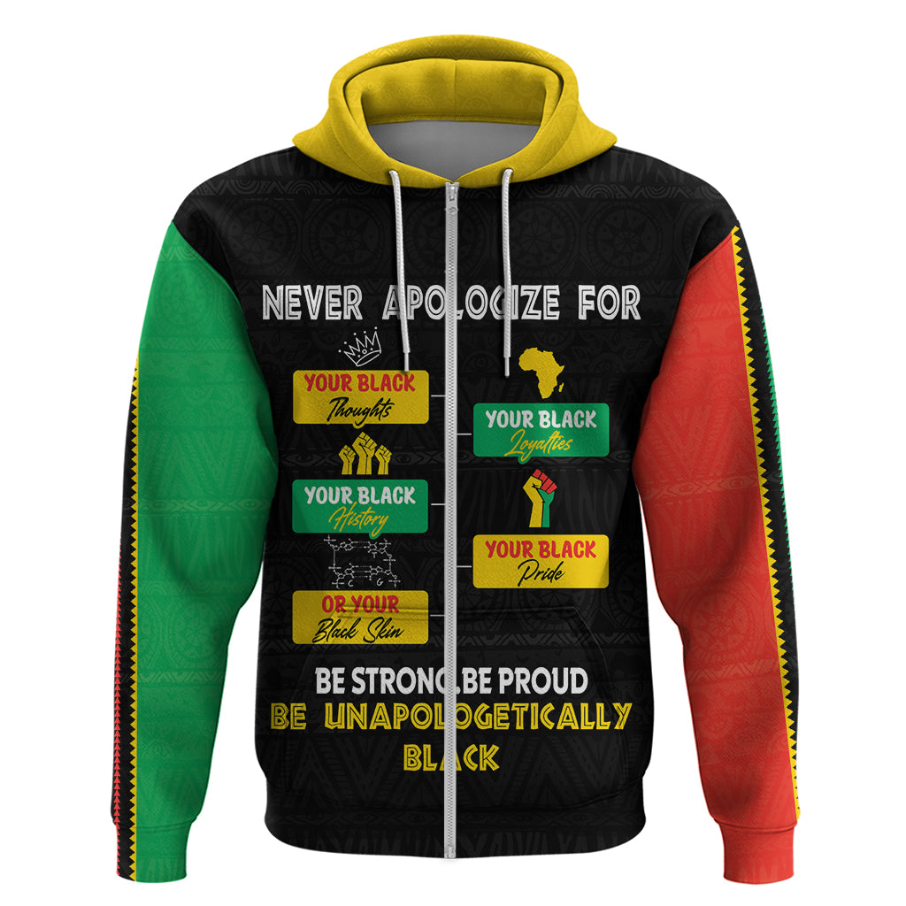 Never Apologize For Your Pride Zip Hoodie African Black History - Wonder Print Shop