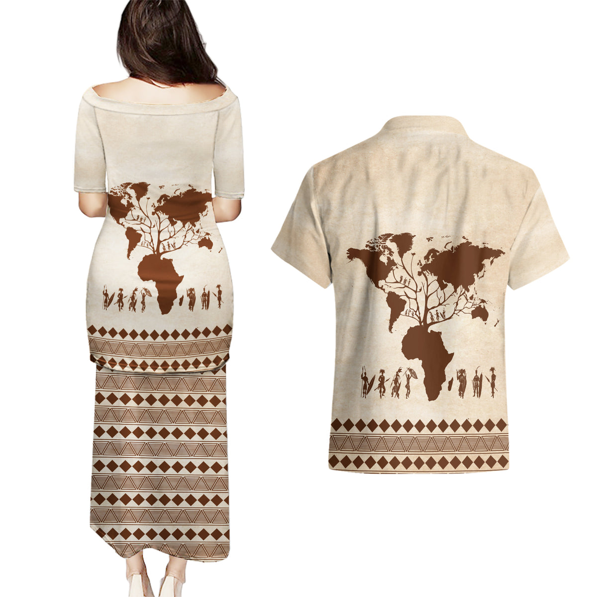 Root Africa Couples Matching Puletasi and Hawaiian Shirt African Map - Wonder Print Shop