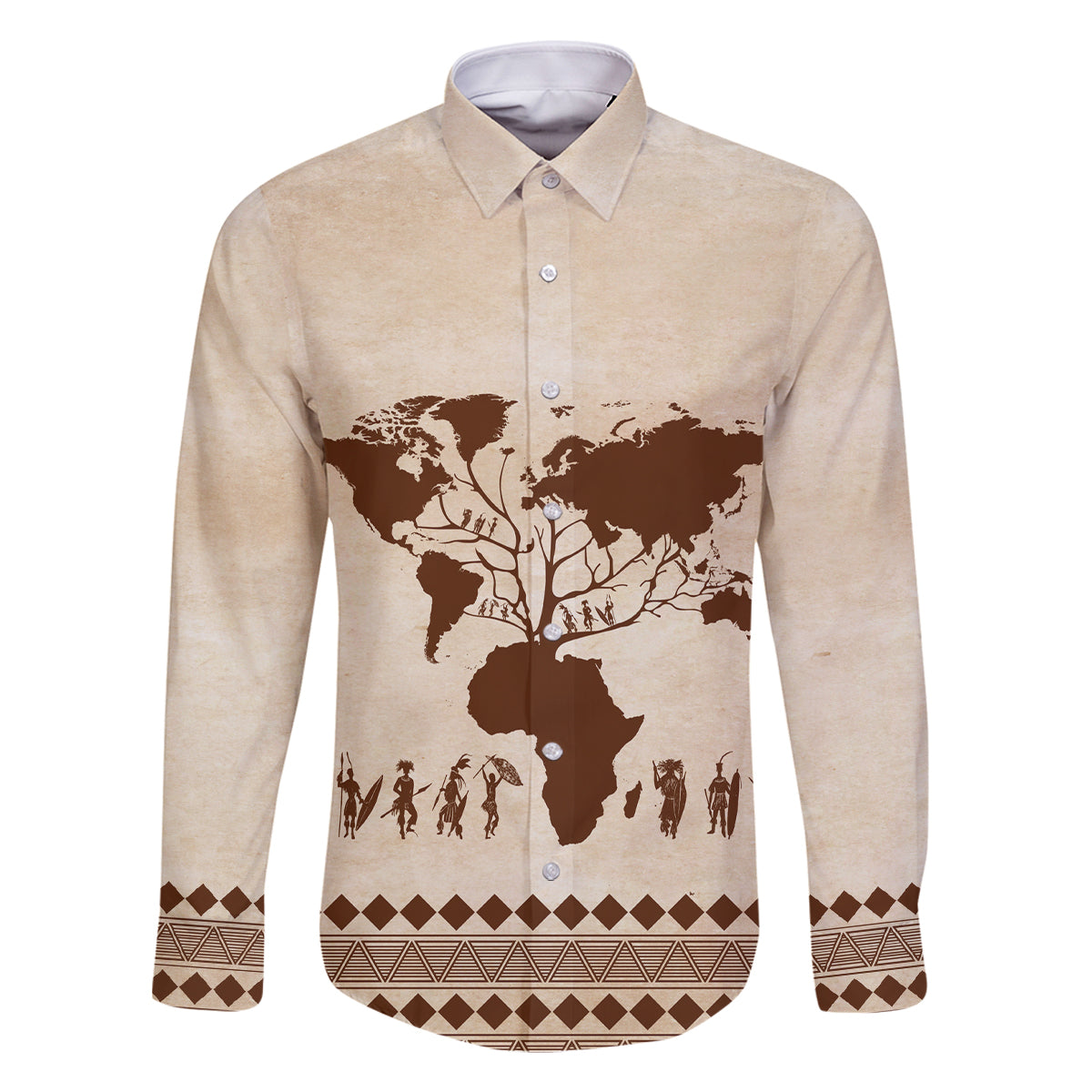 Root Africa Family Matching Off Shoulder Long Sleeve Dress and Hawaiian Shirt African Map - Wonder Print Shop