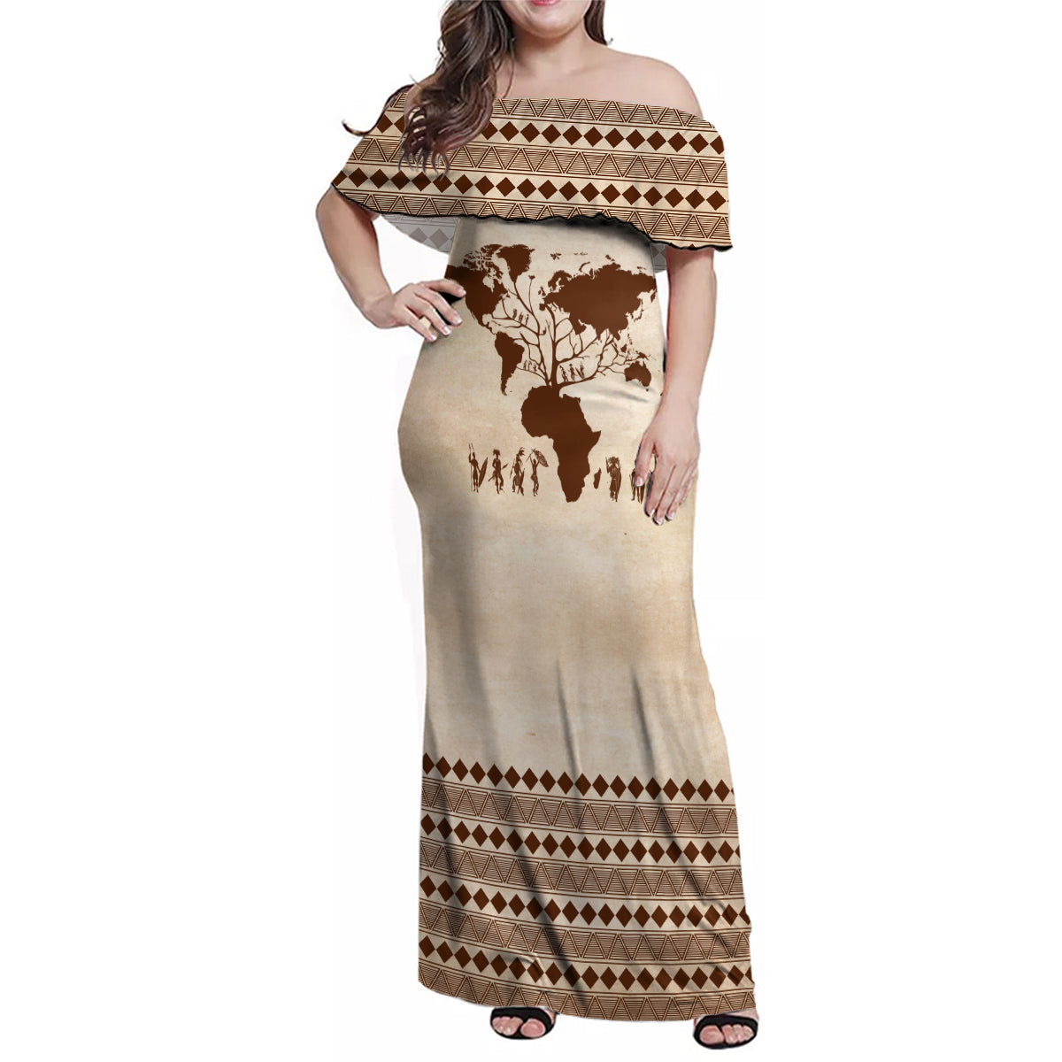 Root Africa Family Matching Off Shoulder Maxi Dress and Hawaiian Shirt African Map - Wonder Print Shop