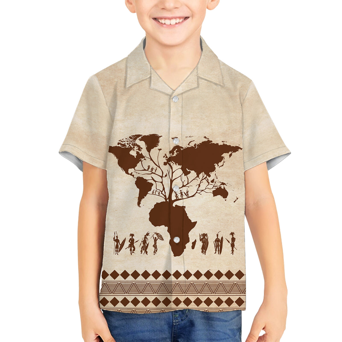 Root Africa Family Matching Off Shoulder Short Dress and Hawaiian Shirt African Map - Wonder Print Shop