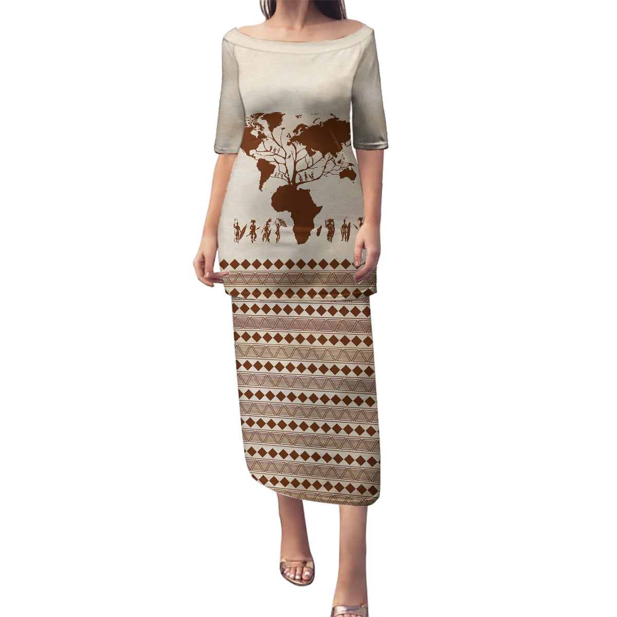 Root Africa Family Matching Puletasi and Hawaiian Shirt African Map - Wonder Print Shop