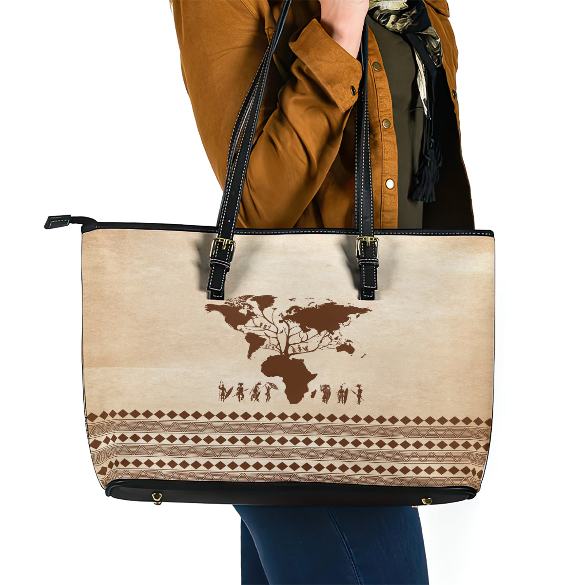 Root Africa Leather Tote Bag African Map - Wonder Print Shop