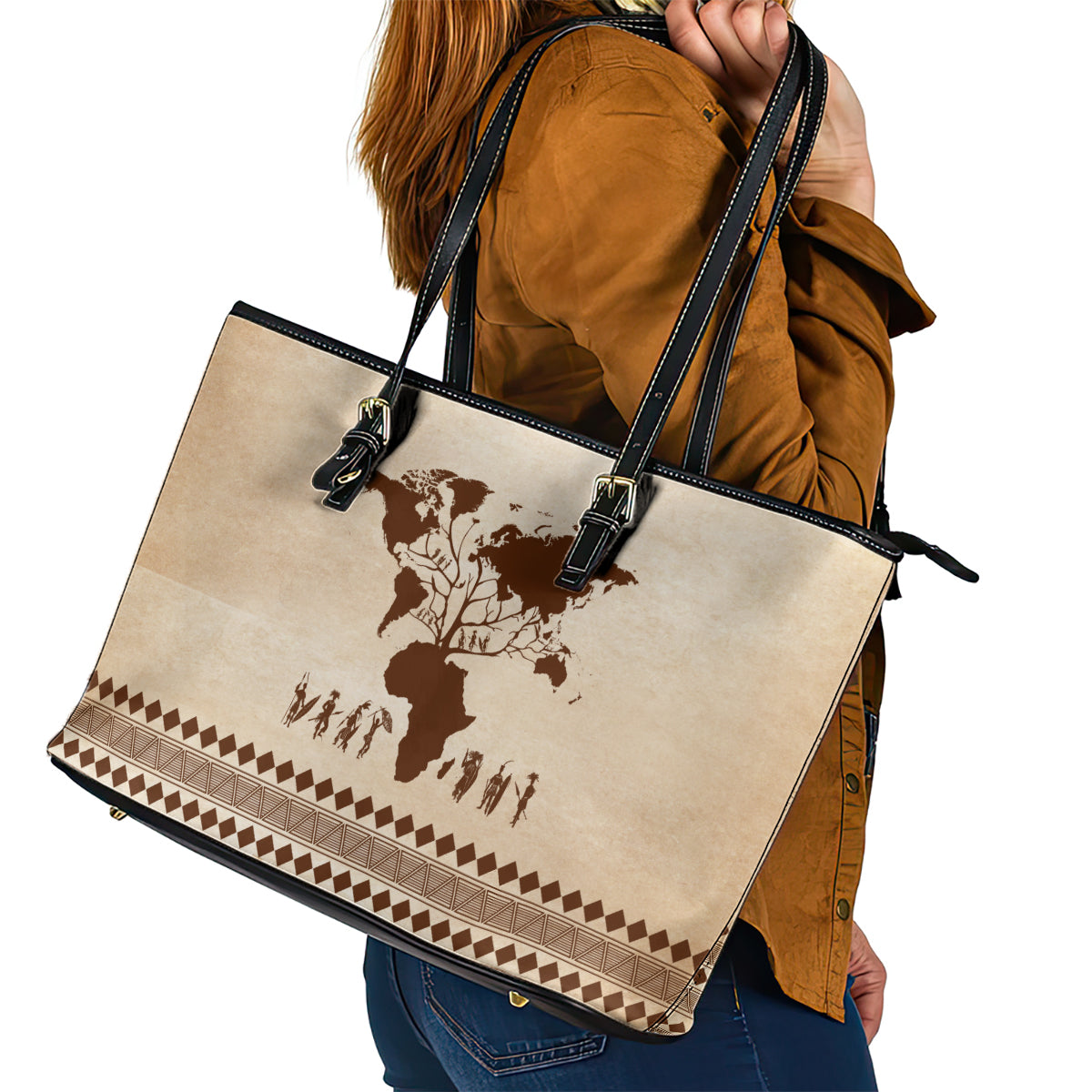 Root Africa Leather Tote Bag African Map - Wonder Print Shop