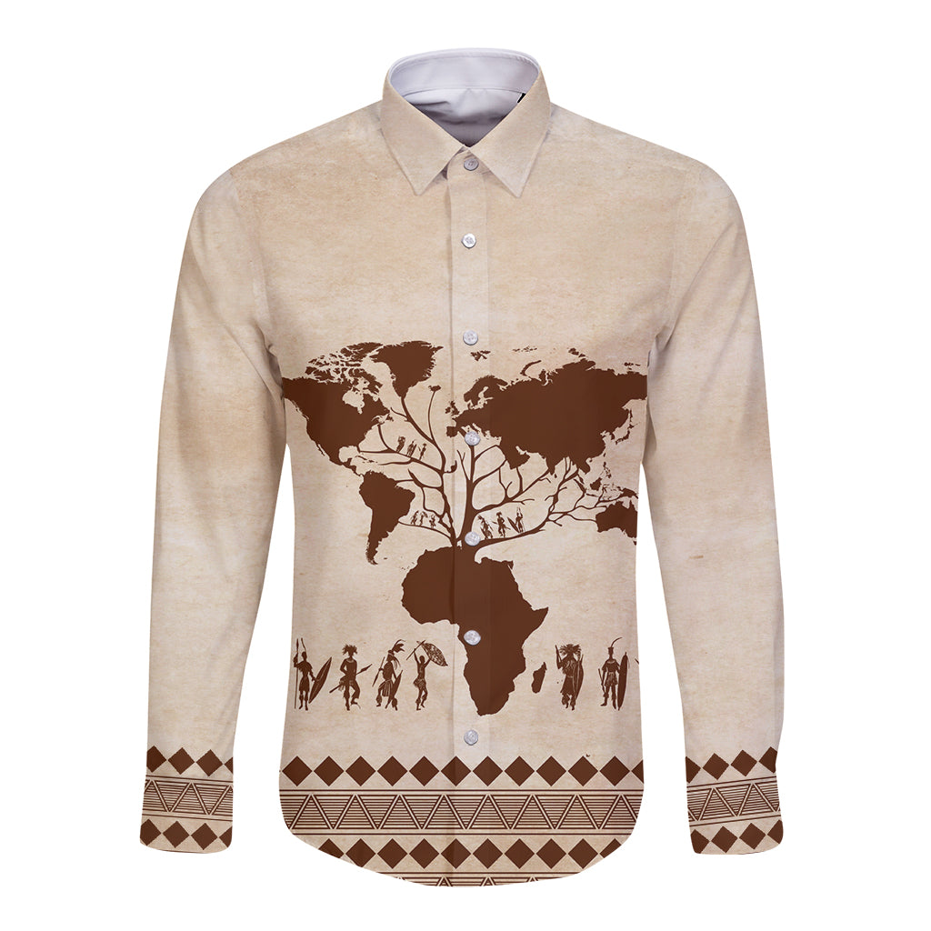Root Africa Long Sleeve Button Shirt African Map - Wonder Print Shop
