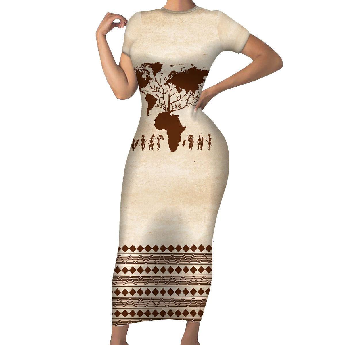 Root Africa Short Sleeve Bodycon Dress African Map - Wonder Print Shop