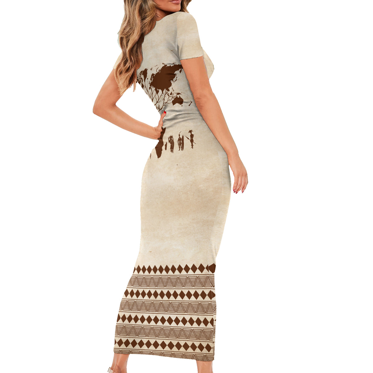 Root Africa Short Sleeve Bodycon Dress African Map - Wonder Print Shop