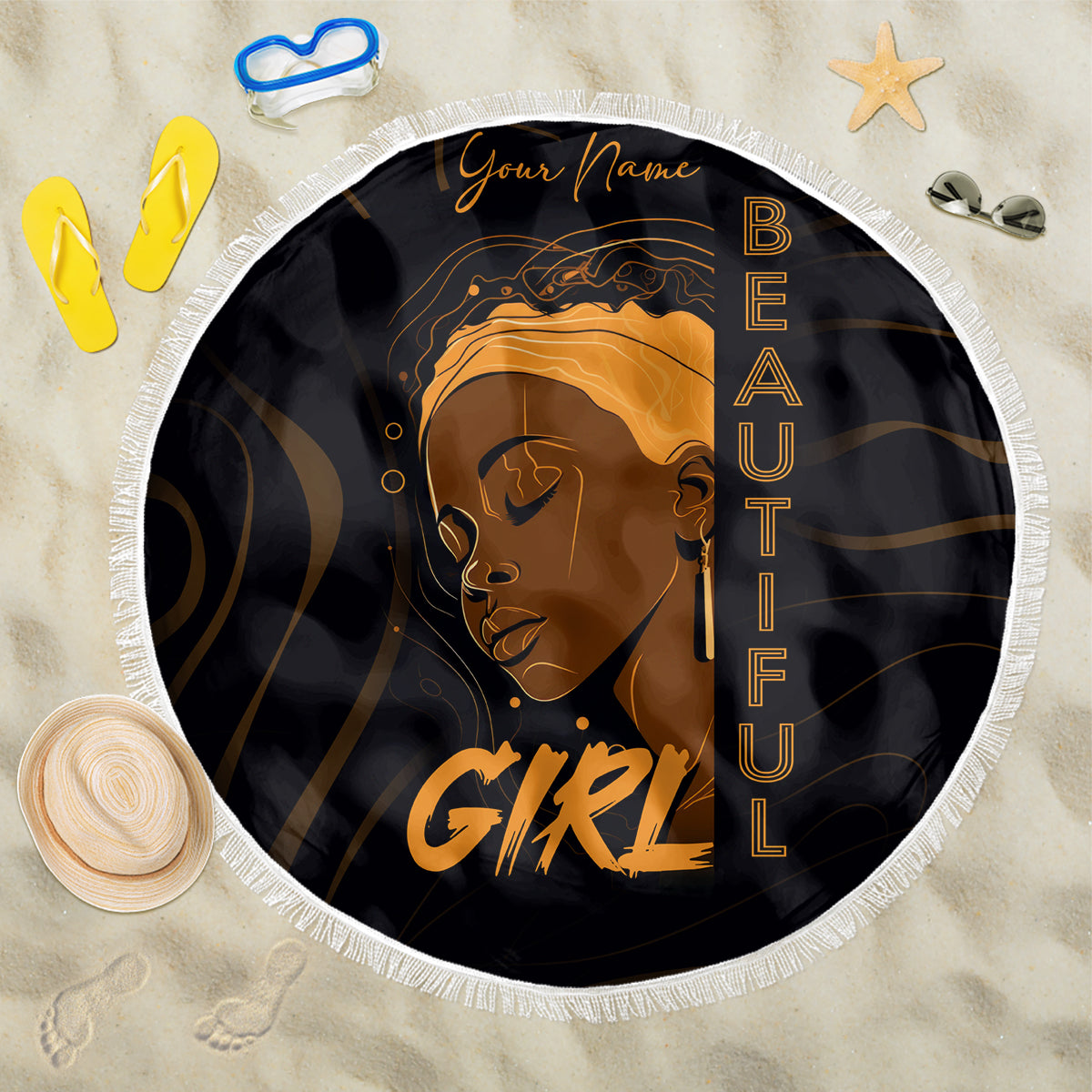 Personalized Beautiful Black Girl Beach Blanket Women Africa - Wonder Print Shop