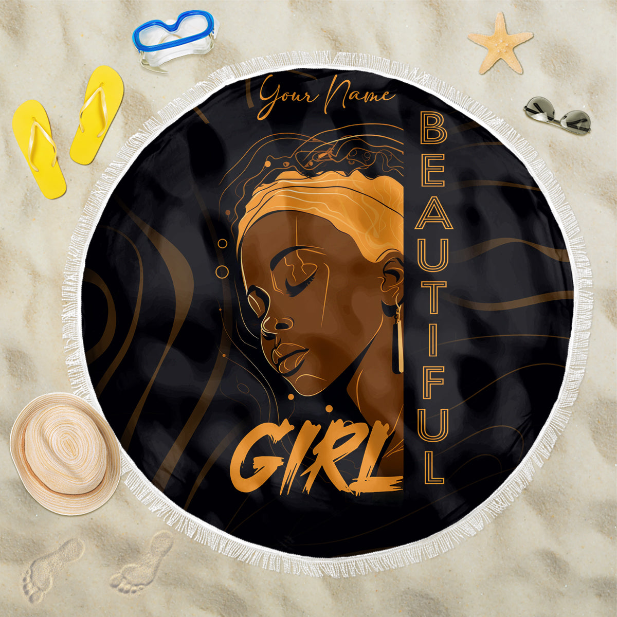 Personalized Beautiful Black Girl Beach Blanket Women Africa